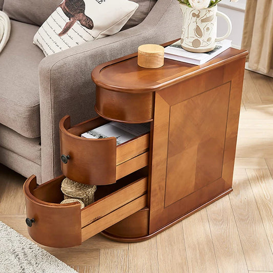 Uvaash Solid Wood Chairside End Table, Two-Drawer Narrow Side Table Slim