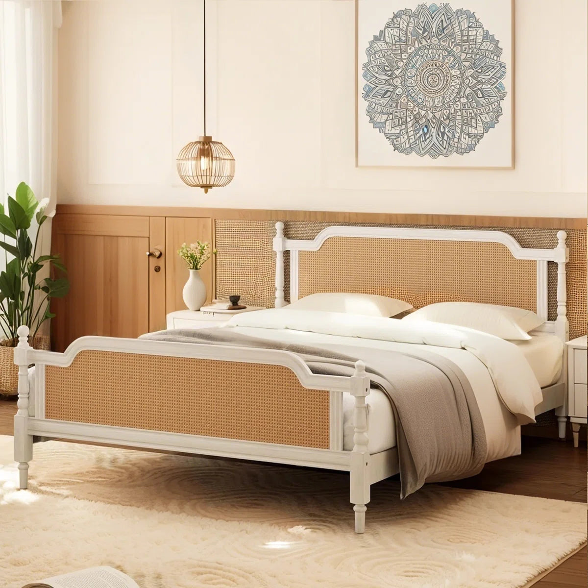 Solid Wood Platform Bed Frame with Headboard