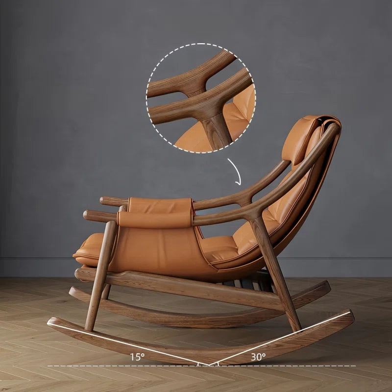 Manster Elegant Solid Wood Rocking Chair With Stool  - Wooden Bazar