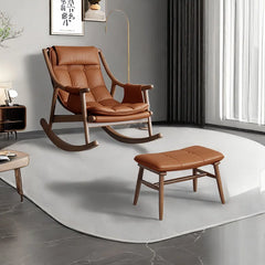 Manster Elegant Solid Wood Rocking Chair With Stool  - Wooden Bazar