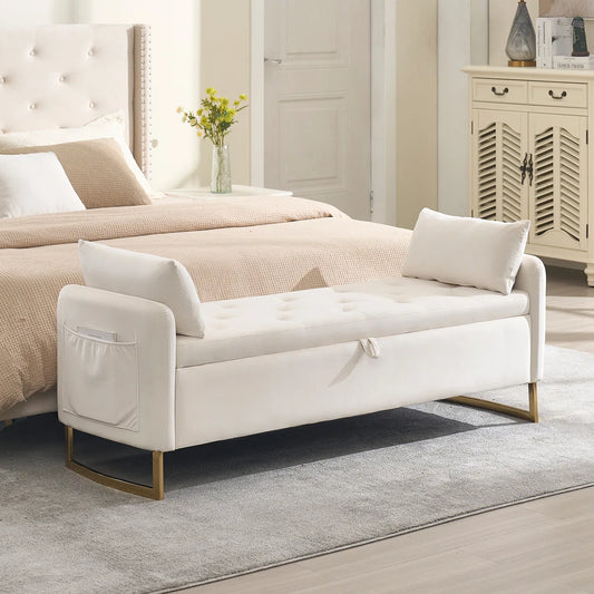 Ivok Upholstered Storage Bench With Two Pillows - Wooden Bazar