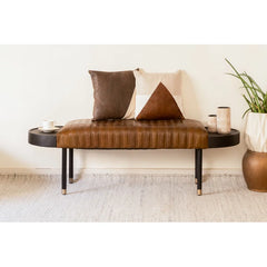 Bealoen Genuine Leather Upholstered Bench - Wooden Bazar