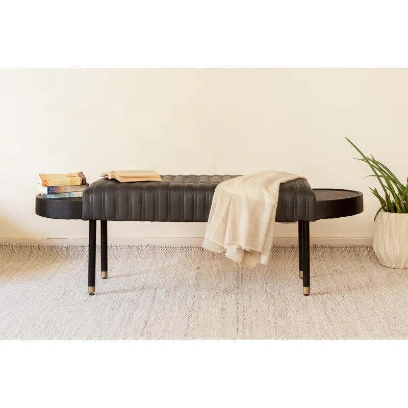 Bealoen Genuine Leather Upholstered Bench - Wooden Bazar