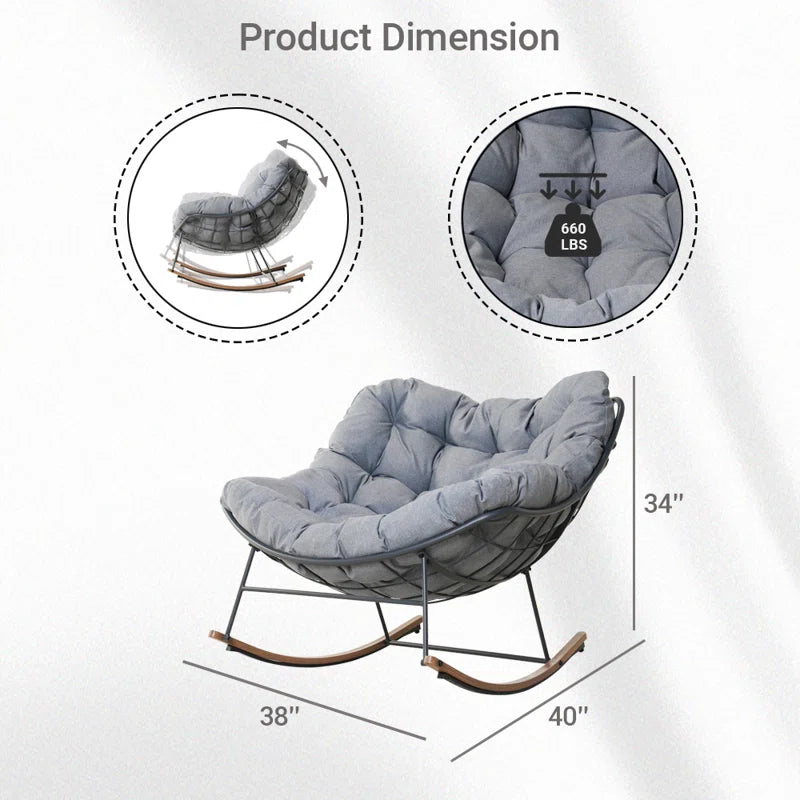 Caloyter Stylish Rocking Chair With Cushion in Steel - Wooden Bazar