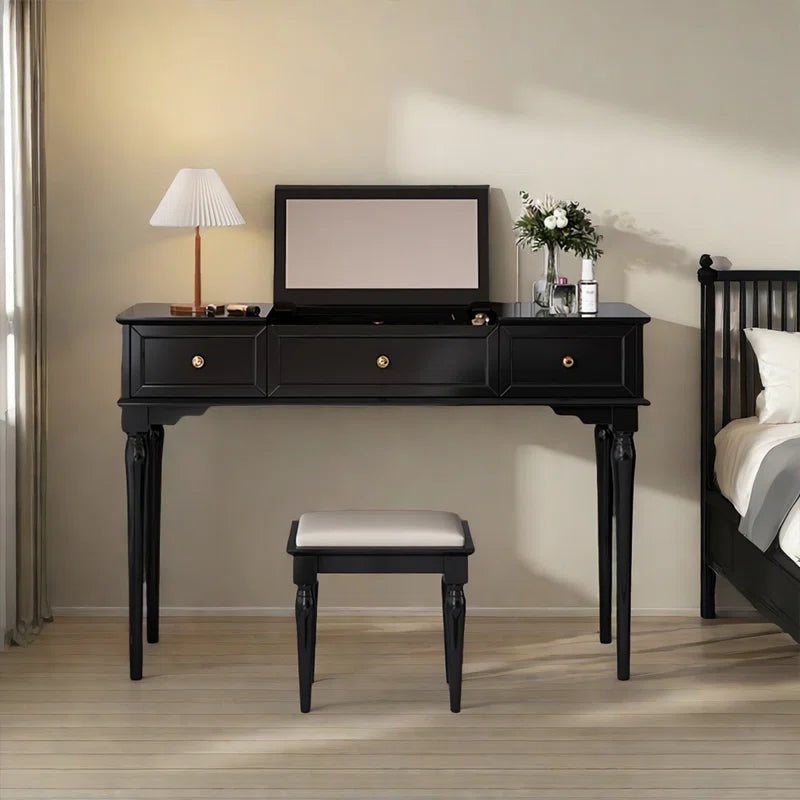 Lewish Modern Makeup Vanity With 3 Drawers And Stool - Wooden Bazar