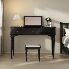Lewish Modern Makeup Vanity With 3 Drawers And Stool - Wooden Bazar