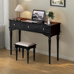 Lewish Modern Makeup Vanity With 3 Drawers And Stool - Wooden Bazar