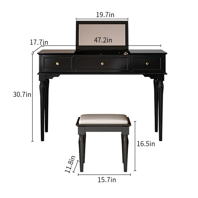 Lewish Modern Makeup Vanity With 3 Drawers And Stool - Wooden Bazar