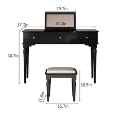 Lewish Modern Makeup Vanity With 3 Drawers And Stool - Wooden Bazar