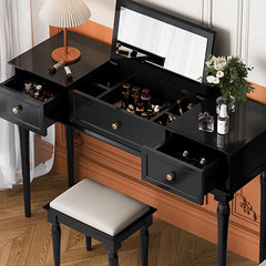Lewish Modern Makeup Vanity With 3 Drawers And Stool - Wooden Bazar