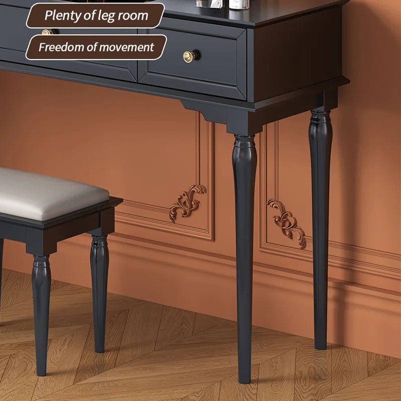 Lewish Modern Makeup Vanity With 3 Drawers And Stool - Wooden Bazar