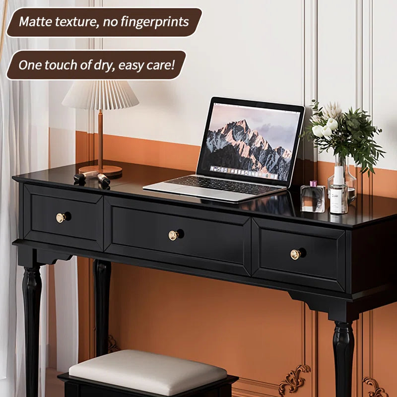 Lewish Modern Makeup Vanity With 3 Drawers And Stool - Wooden Bazar