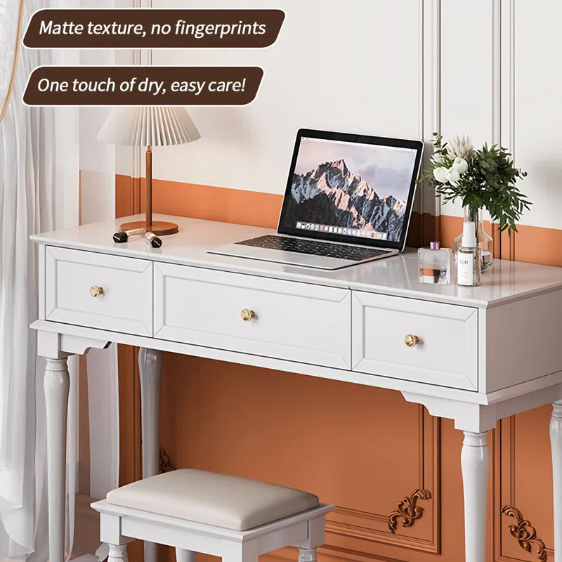 Lewish Modern Makeup Vanity With 3 Drawers And Stool - Wooden Bazar