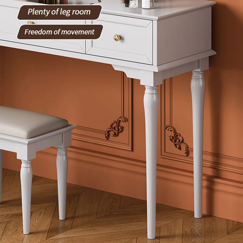 Lewish Modern Makeup Vanity With 3 Drawers And Stool - Wooden Bazar