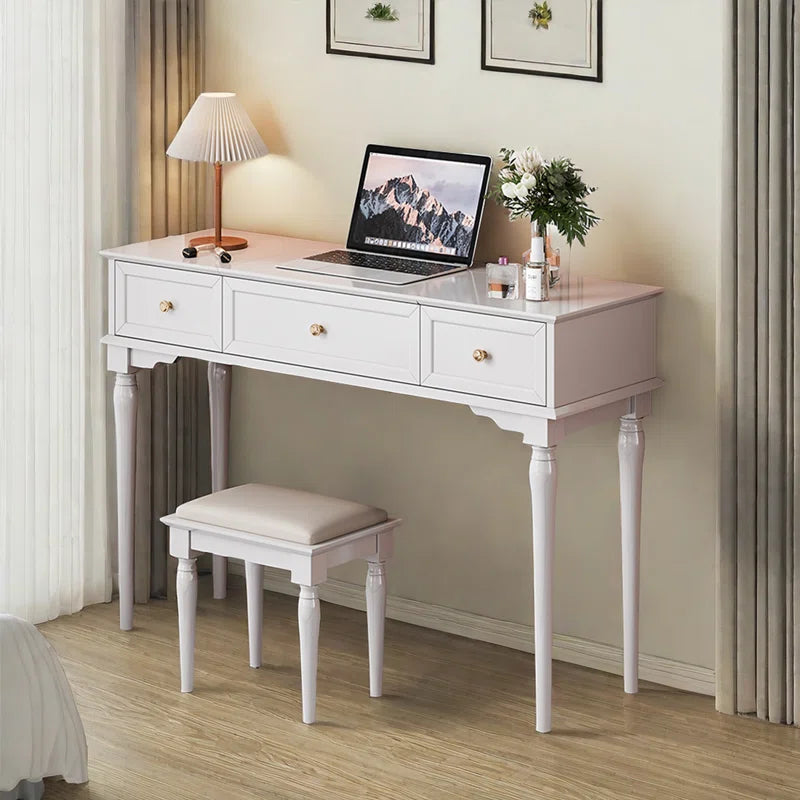 Lewish Modern Makeup Vanity With 3 Drawers And Stool - Wooden Bazar