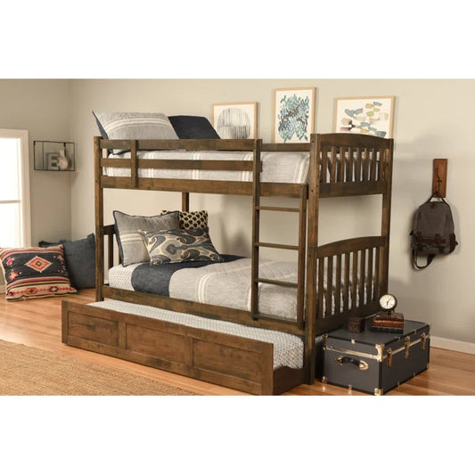 Twin Bunk Bed with Trundle - Wooden Bazar