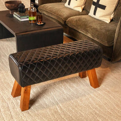 Hyineck Genuine Leather Upholstered Bench - Wooden Bazar