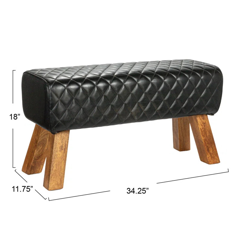 Hyineck Genuine Leather Upholstered Bench - Wooden Bazar