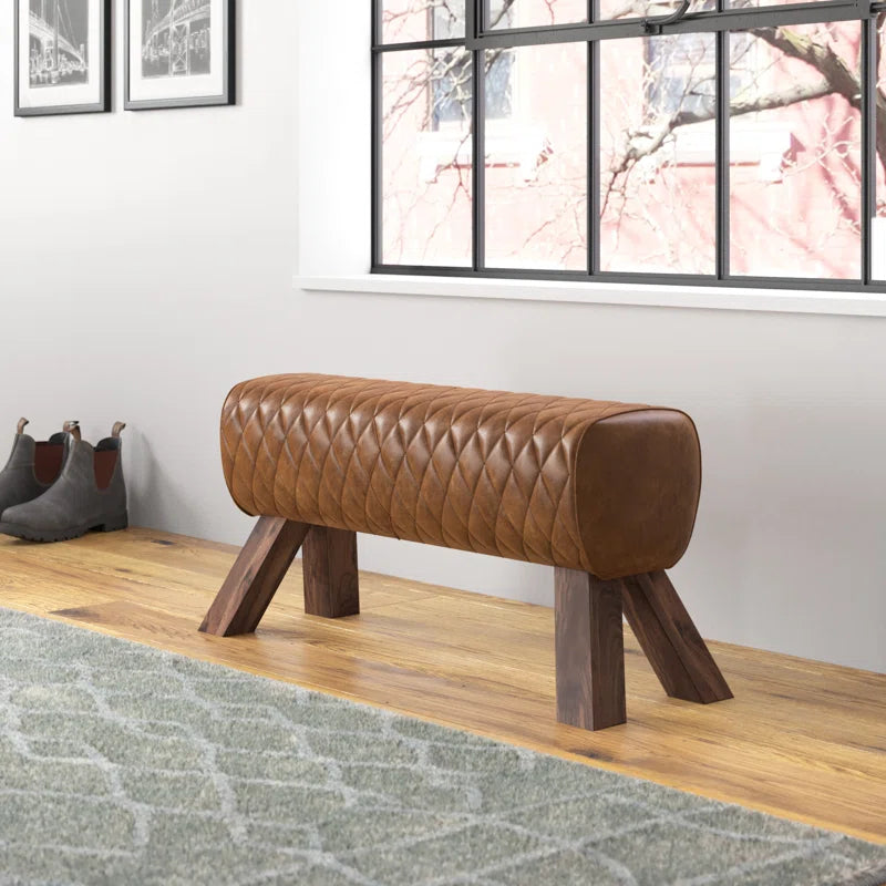 Hyineck Genuine Leather Upholstered Bench - Wooden Bazar