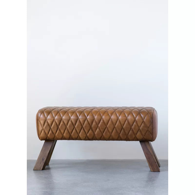 Hyineck Genuine Leather Upholstered Bench - Wooden Bazar