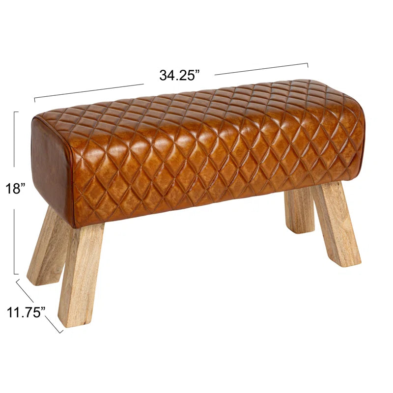 Hyineck Genuine Leather Upholstered Bench - Wooden Bazar