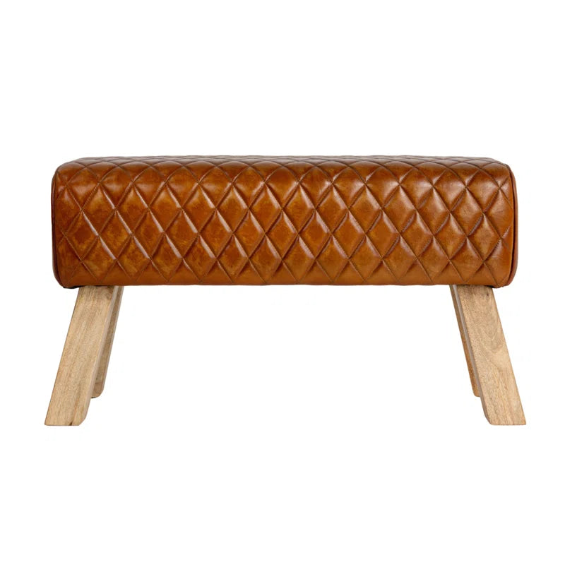 Hyineck Genuine Leather Upholstered Bench - Wooden Bazar