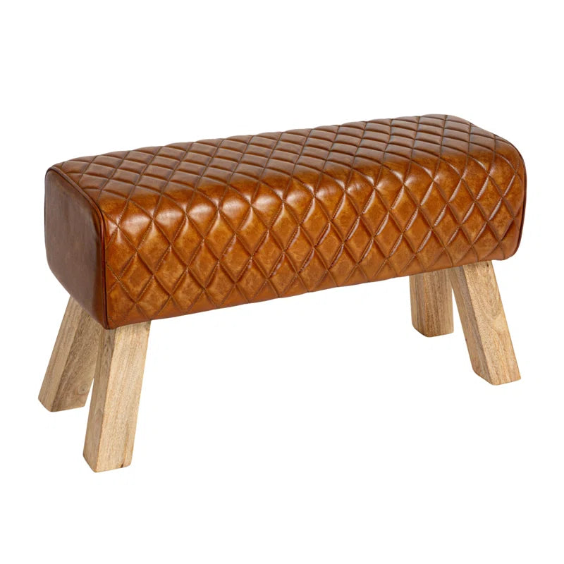 Hyineck Genuine Leather Upholstered Bench - Wooden Bazar