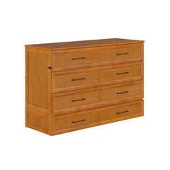 Wood Murphy Bed Chest with Storage Drawer, Built-in Charging station and Mattress