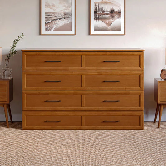 Wood Murphy Bed Chest with Storage Drawer, Built-in Charging station and Mattress