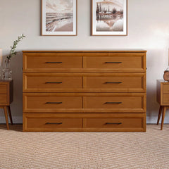 Wood Murphy Bed Chest with Storage Drawer, Built-in Charging station and Mattress