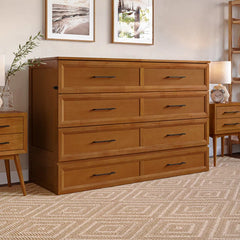 Wood Murphy Bed Chest with Storage Drawer, Built-in Charging station and Mattress