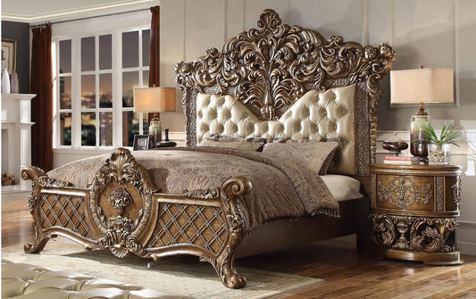 Antique Gold & Brown King Bedroom Set - 3-Piece Traditional Elegance