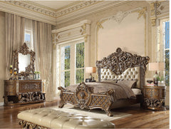 Antique Gold & Brown King Bedroom Set - 3-Piece Traditional Elegance