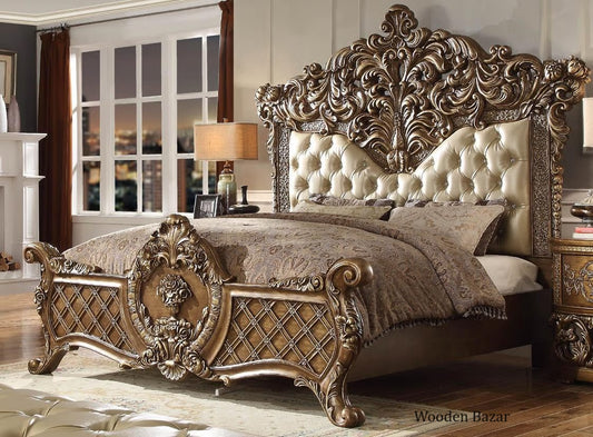 Antique Gold & Brown King Bedroom Set - 3-Piece Traditional Elegance