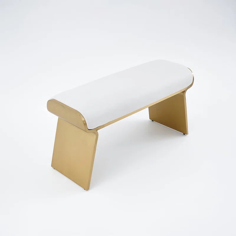Slijter Beige Modern Stainless Steel Bench Leath-Aire Upholstered Bedroom Long Bench