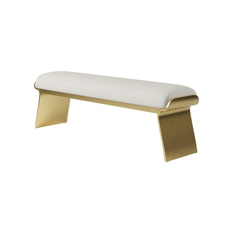 Slijter Beige Modern Stainless Steel Bench Leath-Aire Upholstered Bedroom Long Bench