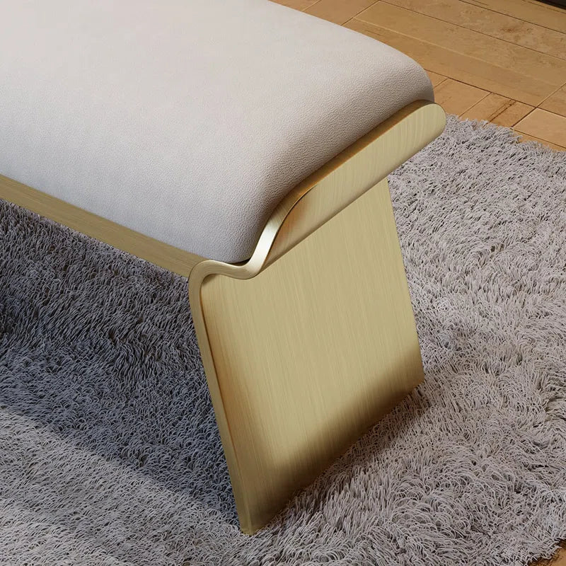 Slijter Beige Modern Stainless Steel Bench Leath-Aire Upholstered Bedroom Long Bench