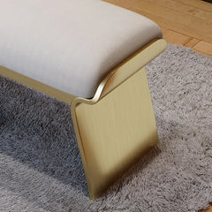 Slijter Beige Modern Stainless Steel Bench Leath-Aire Upholstered Bedroom Long Bench