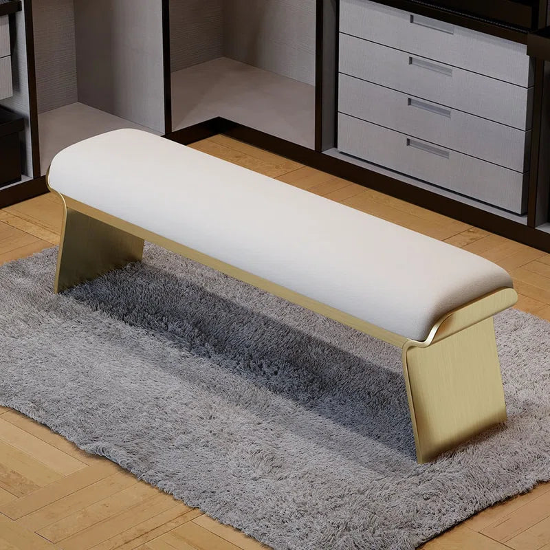 Slijter Beige Modern Stainless Steel Bench Leath-Aire Upholstered Bedroom Long Bench