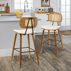 Latiu Swivel Upholstered Rattan Counter & Bar Stool