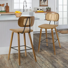 Latiu Swivel Upholstered Rattan Counter & Bar Stool