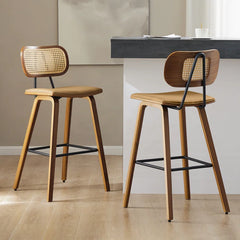 Latiu Swivel Upholstered Rattan Counter & Bar Stool