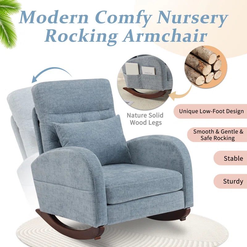 Barrack Upholstered Rocking Chair For Modern Living - Wooden Bazar