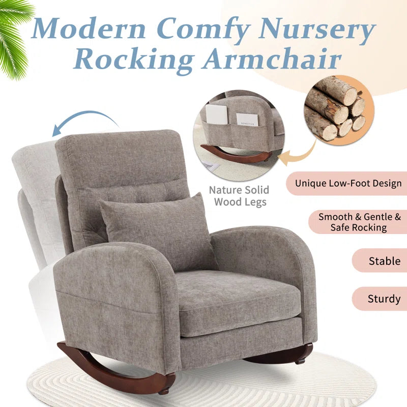 Barrack Upholstered Rocking Chair For Modern Living - Wooden Bazar