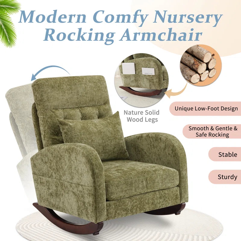 Barrack Upholstered Rocking Chair For Modern Living - Wooden Bazar