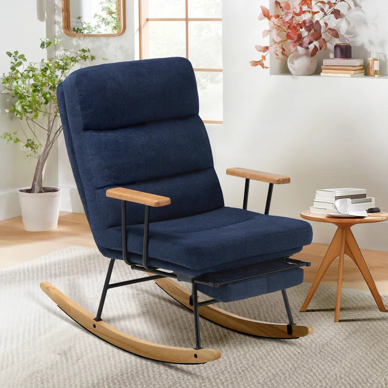 Bakster Upholstered Reclining Glider Rocking Chair with Solid Wood Legs