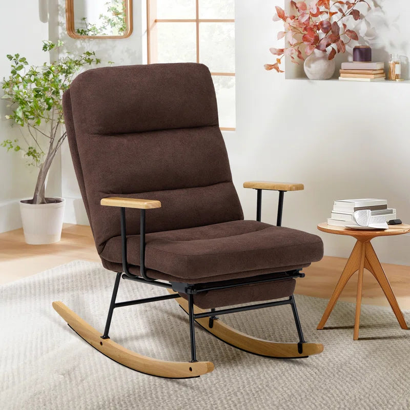 Bakster Upholstered Reclining Glider Rocking Chair with Solid Wood Legs