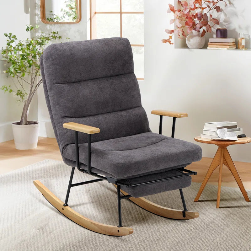 Bakster Upholstered Reclining Glider Rocking Chair with Solid Wood Legs