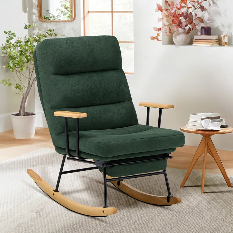 Bakster Upholstered Reclining Glider Rocking Chair with Solid Wood Legs