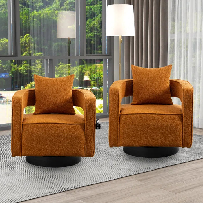 Belinivo Upholstered Swivel Barrel Chair (Set of 2) - Wooden Bazar